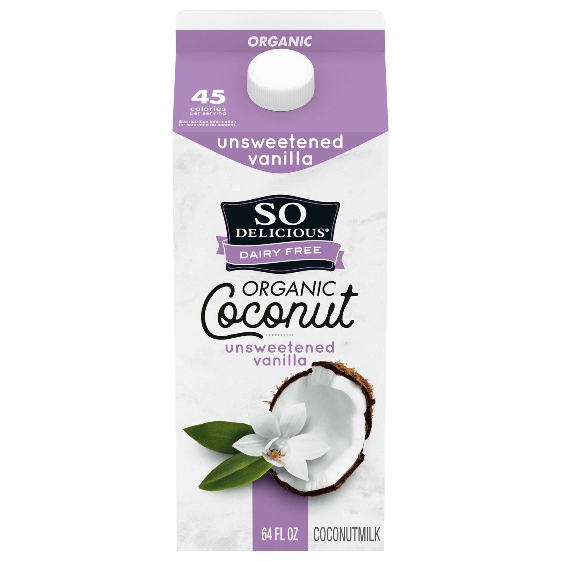 slide 1 of 5, So Delicious Dairy Free Coconut Milk, Unsweetened, Vanilla, Half Gallon, Vegan, Non-GMO Project Verified, 64oz., 64 fl oz