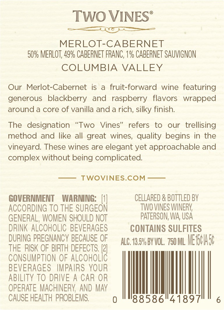 slide 2 of 3, Two Vines Merlot/Cabernet 750 mL, 750 ml