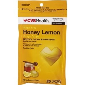 slide 1 of 1, CVS Health Sugar Free Menthol Cough Suppressant Drops Honey Lemon, 25 ct