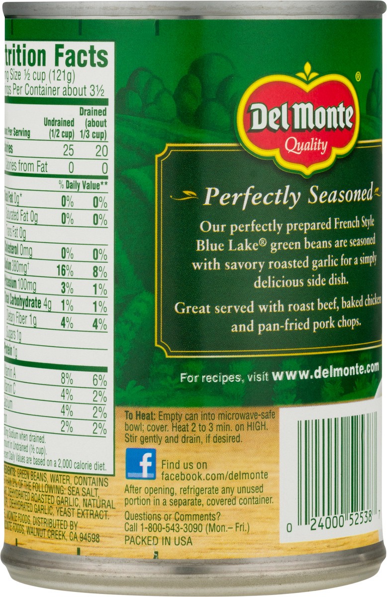 slide 2 of 12, Del Monte French Style Green Beans with Roasted Garlic 14.5 oz, 14.5 oz