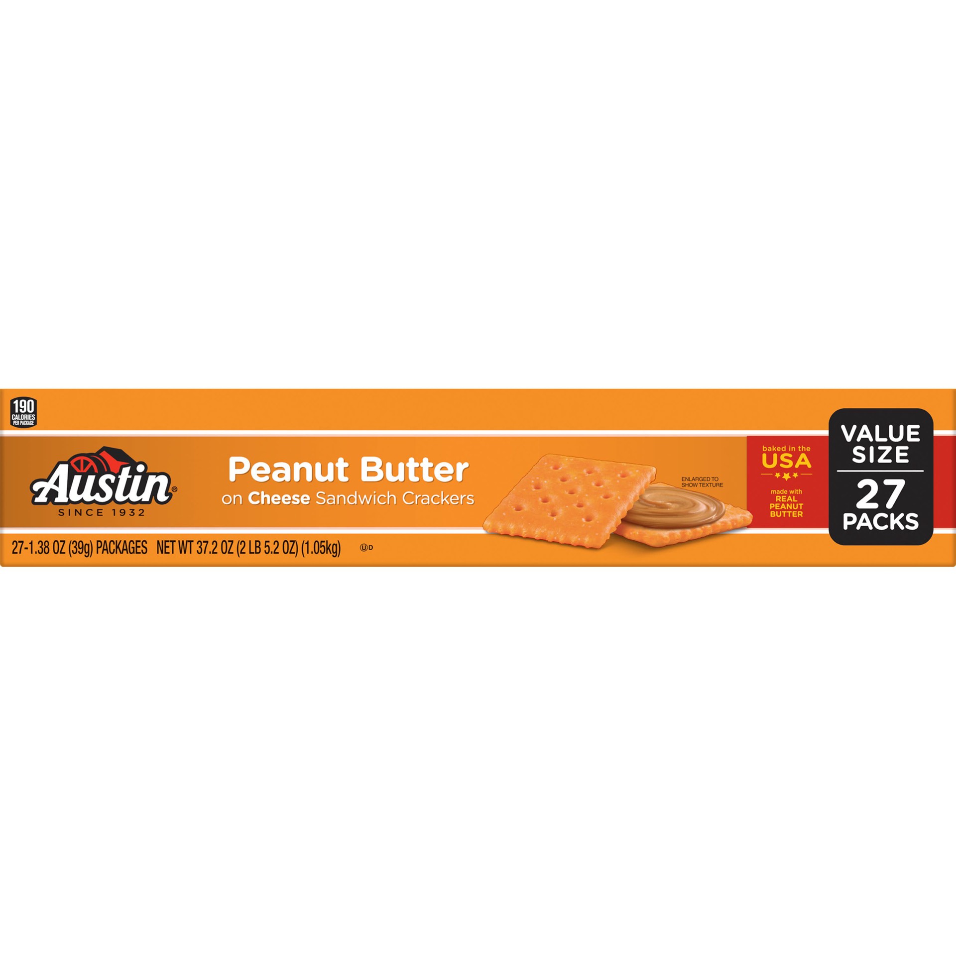 slide 3 of 5, Austin Sandwich Crackers, Peanut Butter on Cheese, 37.2 oz, 27 Count, 37.2 oz