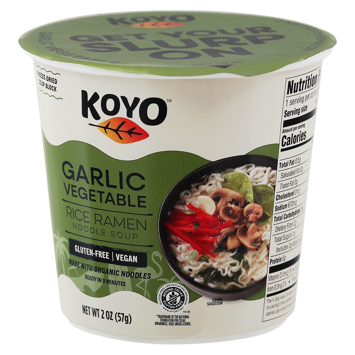 slide 2 of 14, Koyo Garlic Vegetable Rice Ramen Noodle Soup 2 oz, 2 oz
