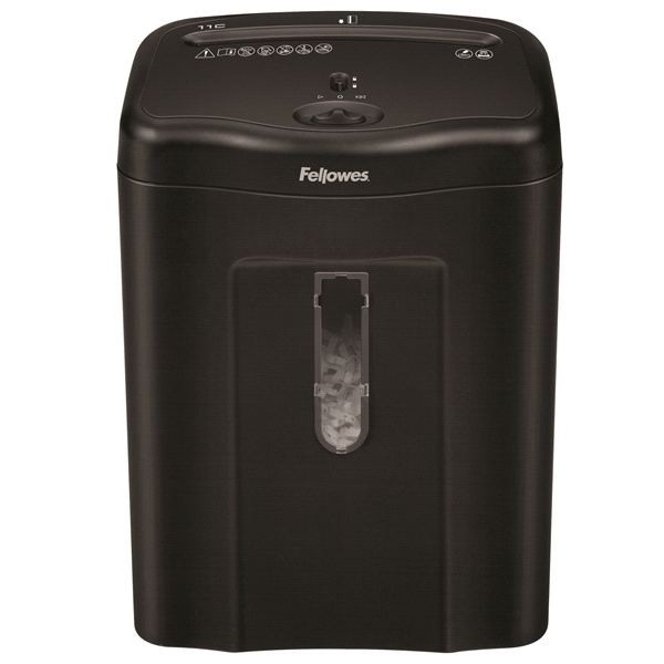 slide 1 of 4, Fellowes Powershred 11C Cross-Cut Shredder - Black, 16.88 in x 13.63 in x 9.38 in