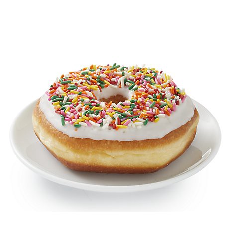 slide 1 of 1, Bakery Fresh White Iced Sprinkle Ring Donut - Each (available between 6 AM to 2 PM), 1 ct