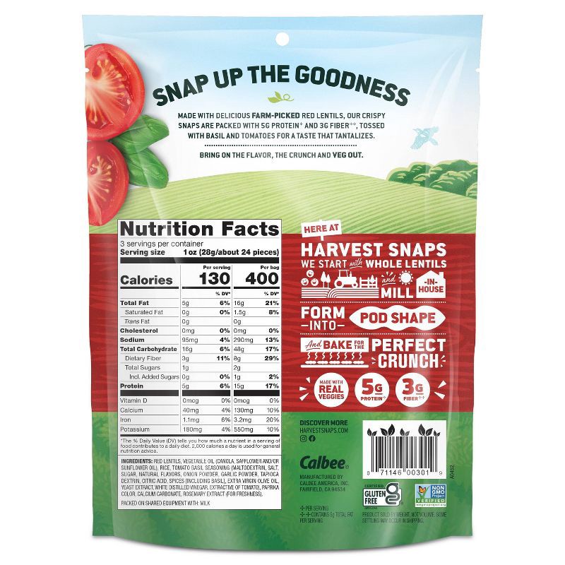 slide 3 of 7, Harvest Snaps Red Lentil Snack Crisps Tomato Basil - 3oz, 3 oz