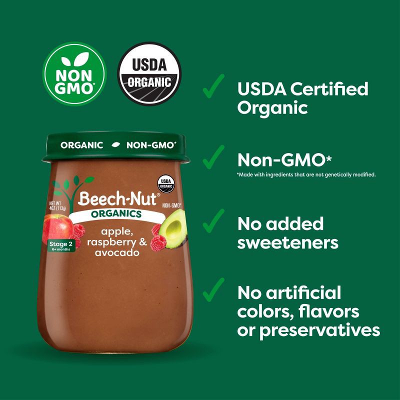 slide 3 of 7, Beech-Nut Non-GMO Organics Apple Raspberries & Avocado Baby Food Jar - 4oz, 4 oz