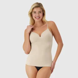 Maidenform Women's Shapewear Firm Shaping Wireless Cami with Foam Cups 509 - Beige M: Tummy & Back Slimming Knit