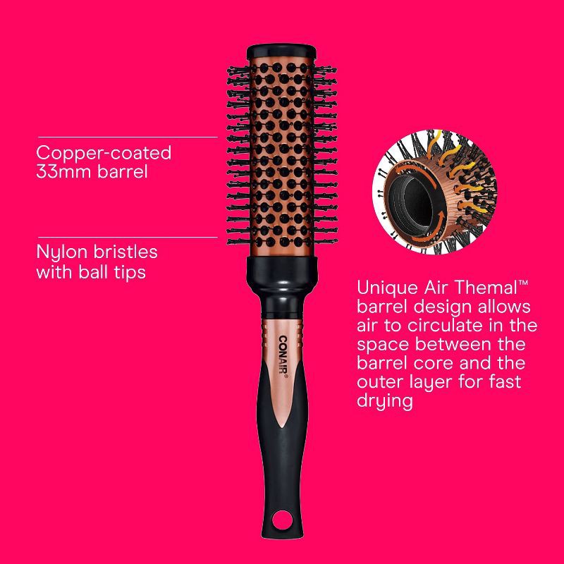 slide 3 of 9, Conair Copper Pro Air Thermal Nylon Bristle Round Hair Brush - Medium Barrel - All Hair, 1 ct