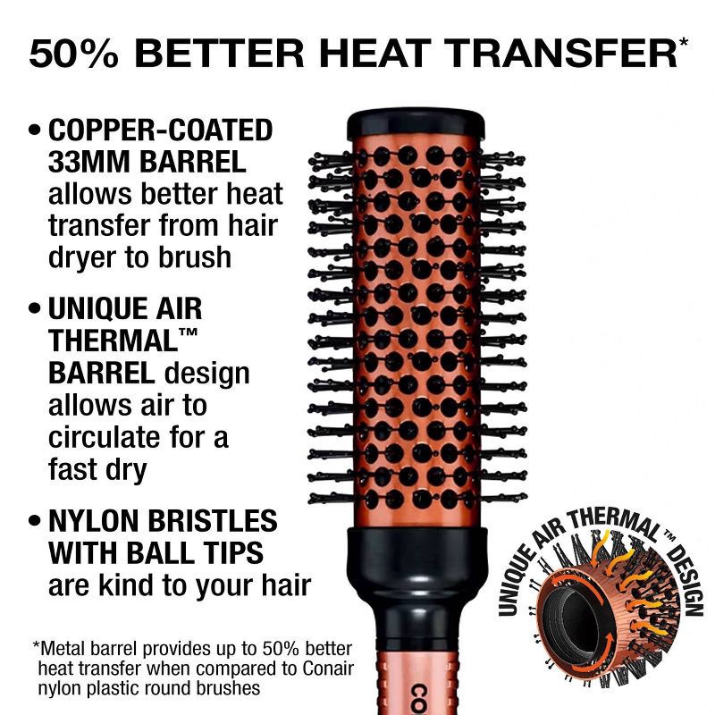 slide 3 of 7, Conair Copper Pro Air Thermal Nylon Bristle Round Hair Brush - Medium Barrel - All Hair, 1 ct