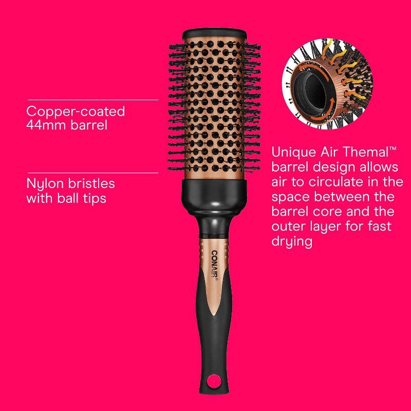 slide 3 of 8, Conair Copper Pro Air Thermal Nylon Bristle Round Hair Brush - Large Barrel - All Hair, 1 ct