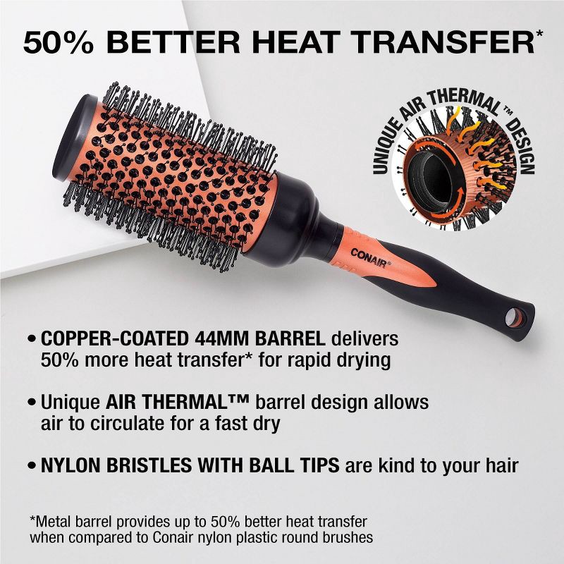 slide 4 of 8, Conair Copper Pro Air Thermal Nylon Bristle Round Hair Brush - Large Barrel - All Hair, 1 ct