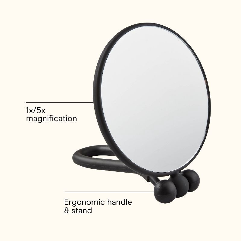 slide 2 of 7, Conair Perfect Position 2-Sided Round Mirror - 1x/5x Magnification - Handheld/Hang/Stand - Black, 1 ct