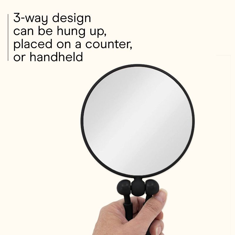 slide 3 of 7, Conair Perfect Position 2-Sided Round Mirror - 1x/5x Magnification - Handheld/Hang/Stand - Black, 1 ct