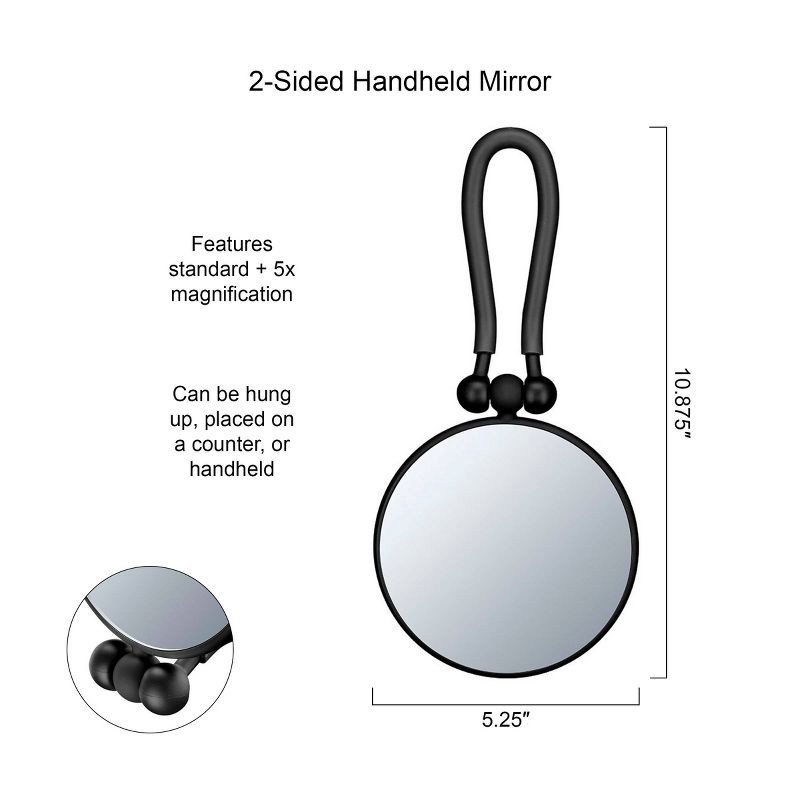 slide 3 of 6, Conair Perfect Position 2-Sided Round Mirror - 1x/5x Magnification - Handheld/Hang/Stand - Black or Charcoal, 1 ct