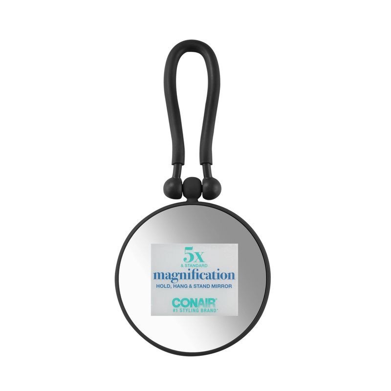 slide 4 of 6, Conair Perfect Position 2-Sided Round Mirror - 1x/5x Magnification - Handheld/Hang/Stand - Black or Charcoal, 1 ct