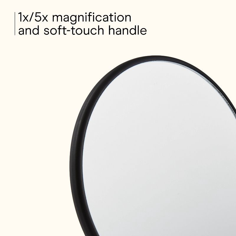 slide 4 of 7, Conair Perfect Position 2-Sided Round Mirror - 1x/5x Magnification - Handheld/Hang/Stand - Black, 1 ct