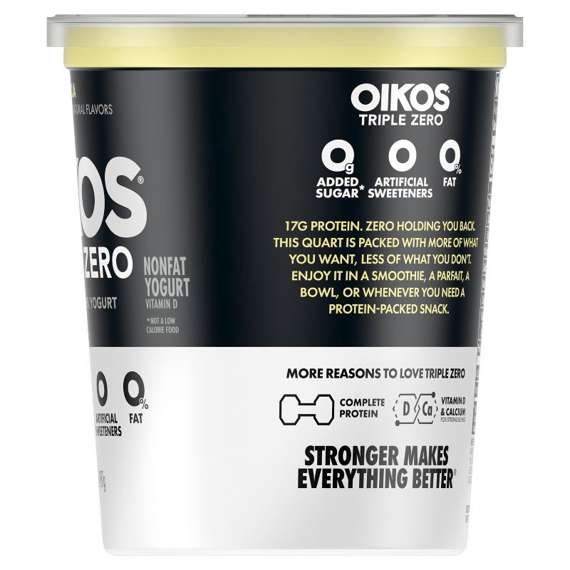 slide 12 of 13, Oikos Triple Zero Vanilla Greek Yogurt - 17g Protein 32oz, 17 gram, 32 oz