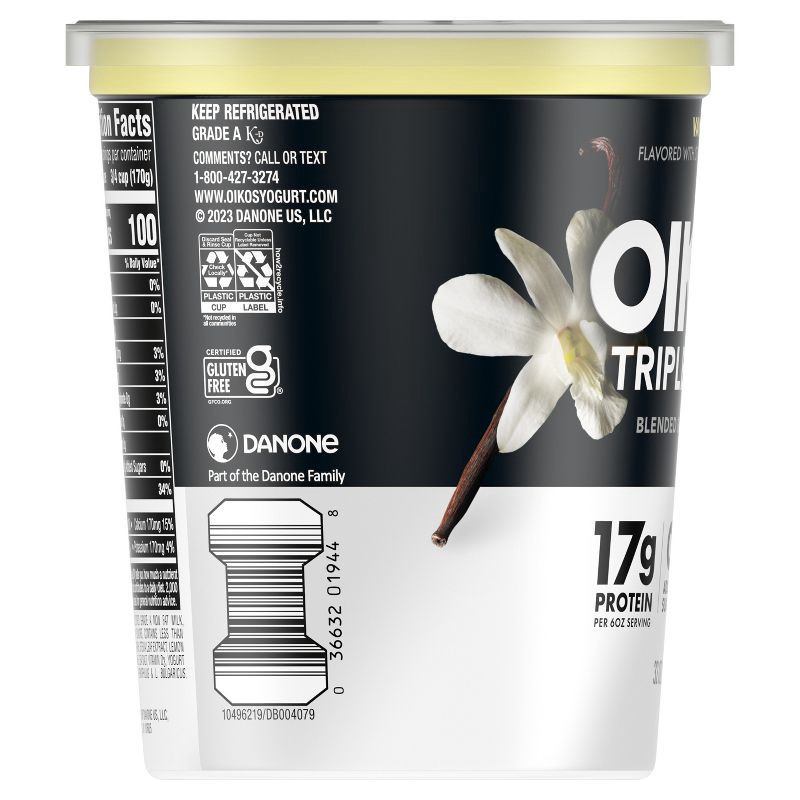slide 13 of 13, Oikos Triple Zero Vanilla Greek Yogurt - 17g Protein 32oz, 17 gram, 32 oz