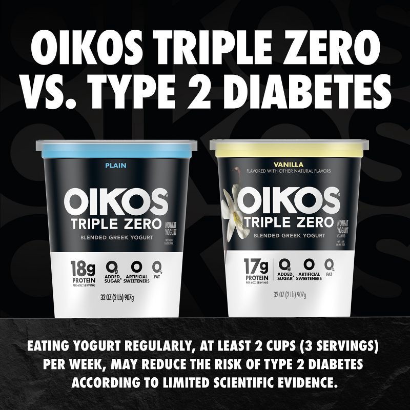 slide 6 of 13, Oikos Triple Zero Vanilla Greek Yogurt - 17g Protein 32oz, 17 gram, 32 oz