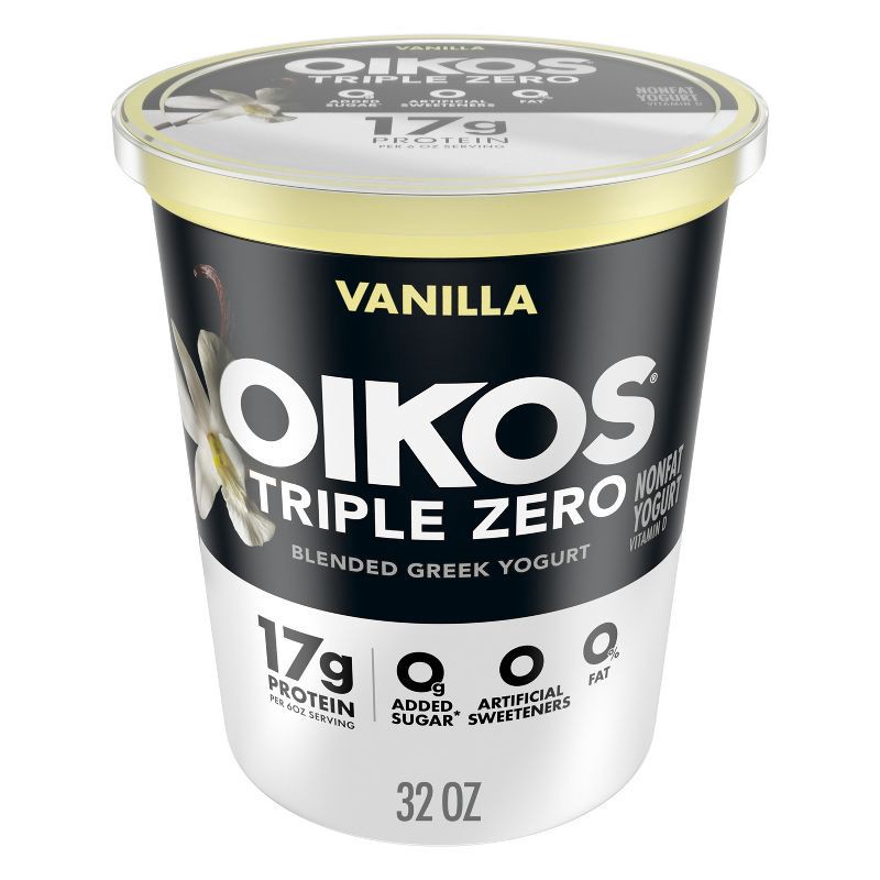 slide 1 of 13, Oikos Triple Zero Vanilla Greek Yogurt - 17g Protein 32oz, 17 gram, 32 oz
