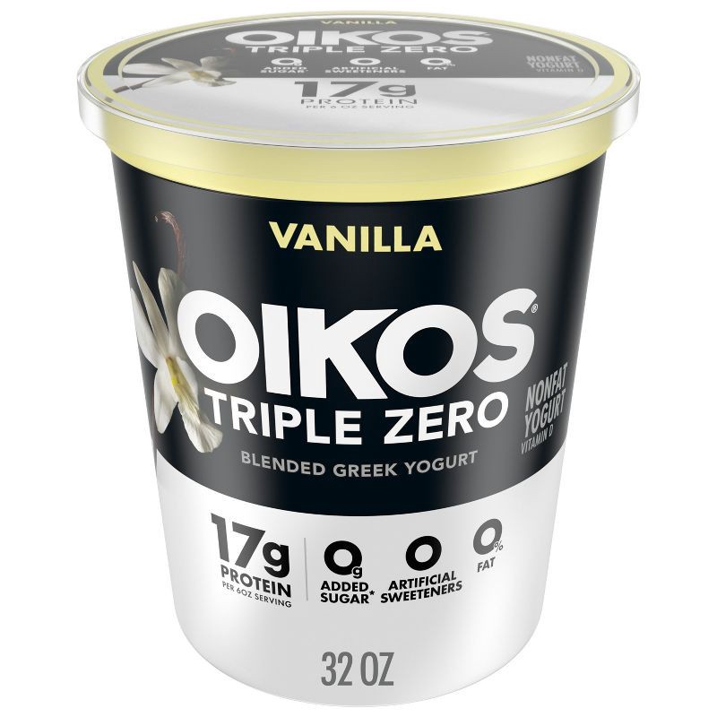 slide 1 of 13, Oikos Triple Zero Vanilla Greek Yogurt - 17g Protein 32oz, 17 gram, 32 oz