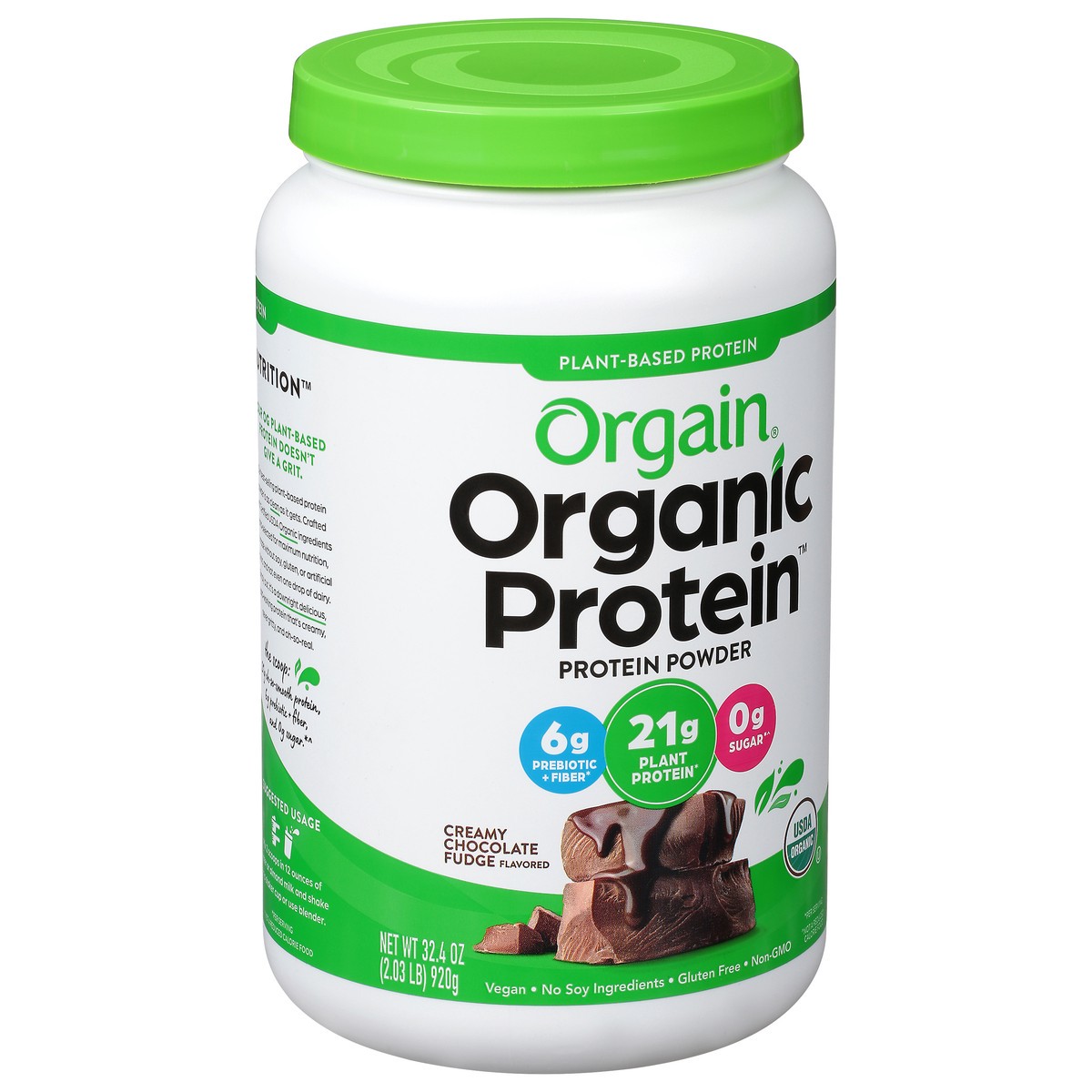 slide 3 of 9, Orgain Organic Vegan 21g Protein Powder, Plant Based, Creamy Chocolate 2.03lb, 2.01 lb