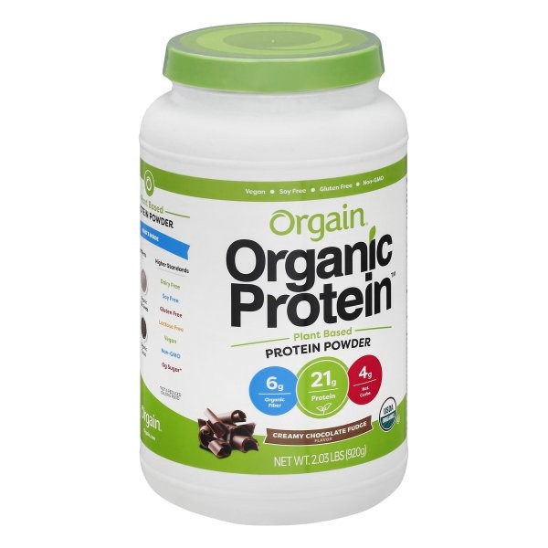 slide 1 of 9, Orgain Organic Vegan 21g Protein Powder, Plant Based, Creamy Chocolate 2.03lb, 2.01 lb