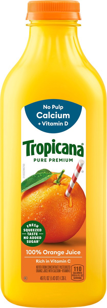 slide 3 of 12, Tropicana Pure Premium Original No Pulp 100% Orange Juice With Calcium, 46 Fl Oz Bottle, 46 fl oz