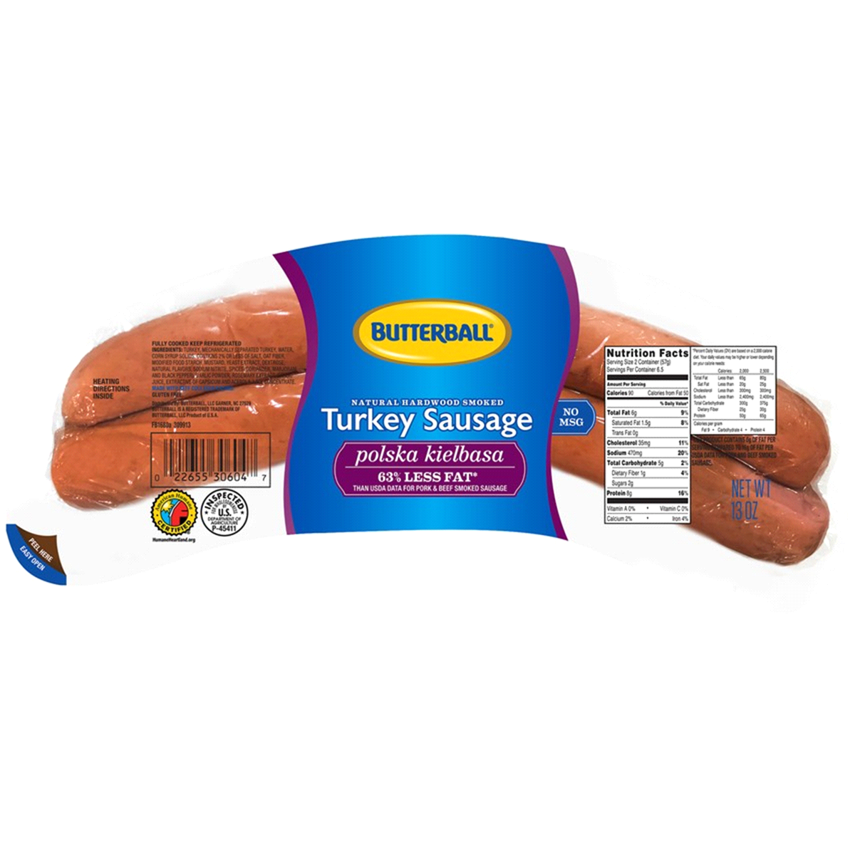 slide 1 of 8, Butterball Everyday Turkey Sausage Polska Kielbasa, 13 oz