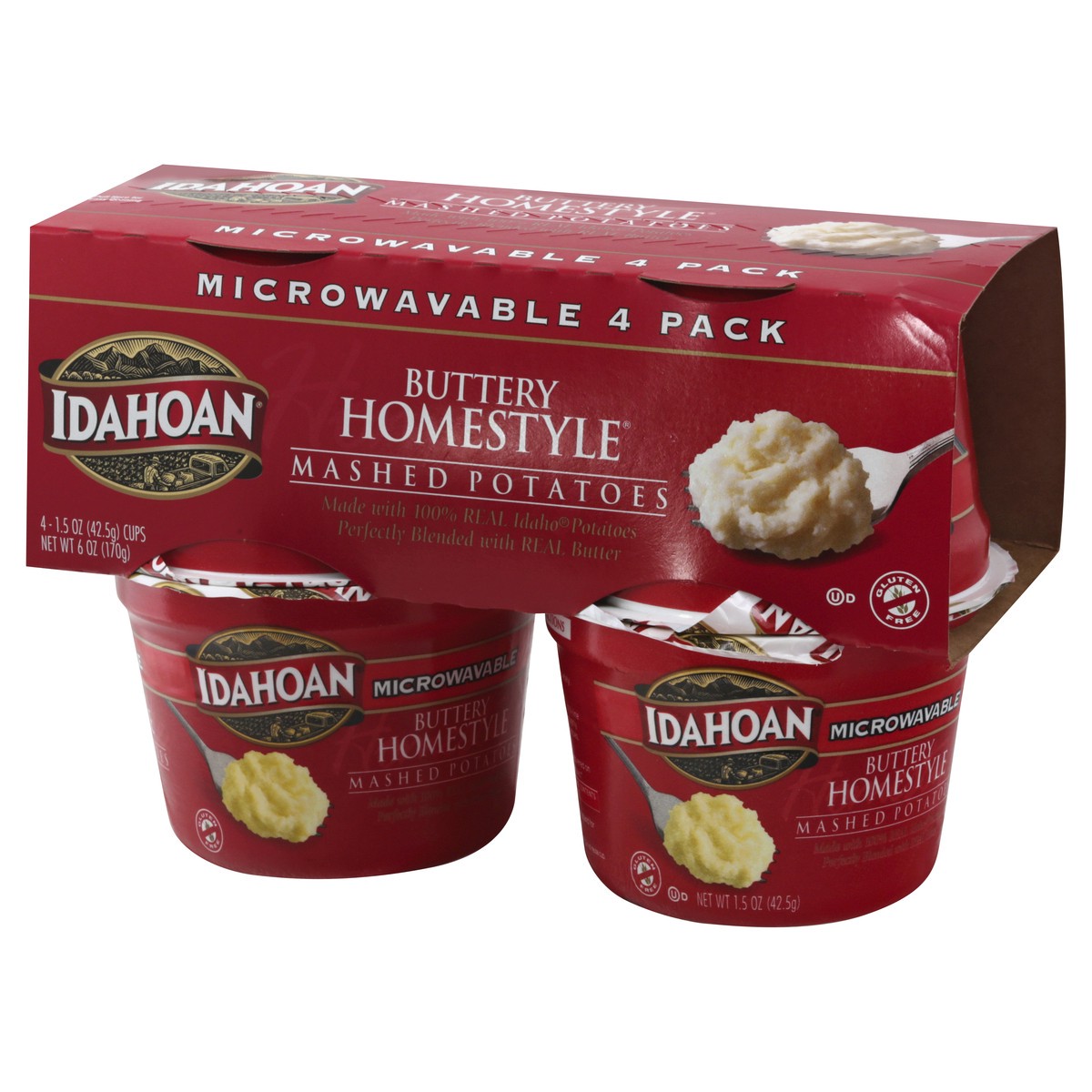 slide 3 of 9, Idahoan Buttery Homestyle Mashed Potatoes Microwavable Cups, 4 ct; 1.5 oz