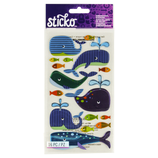 slide 1 of 1, Sticko Stickers Happy Whales, 16 ct