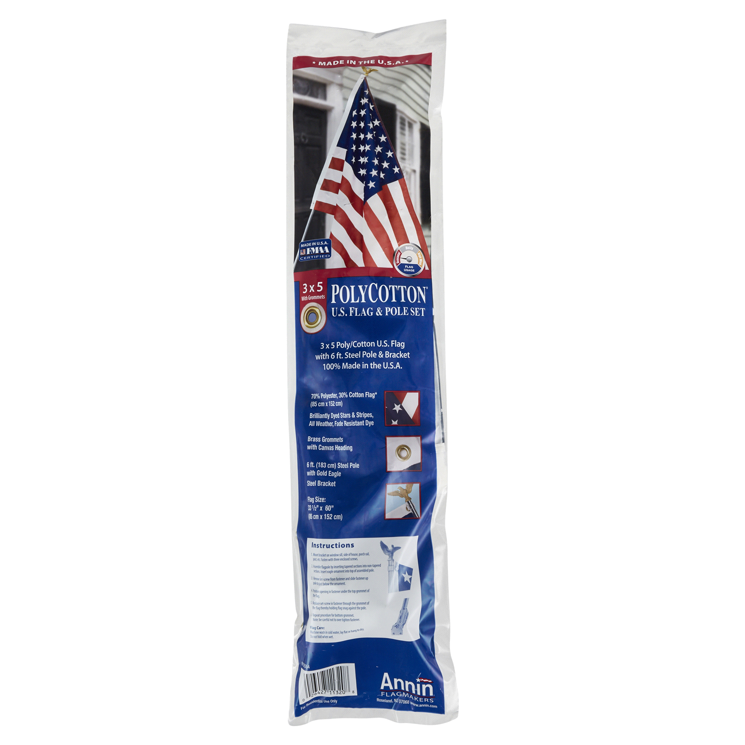 slide 1 of 1, Annin Flagmakers Flag Banner Kit With Steel Pole - Red/White/Blue/Silver/Gold, 3 x 5 ft
