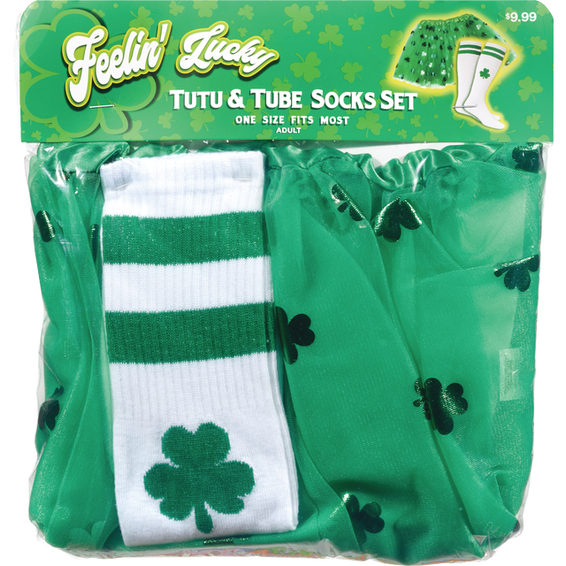 slide 1 of 1, ABG Accessories St. Patrick's Day Adult Tutu And Tube Sock Set, Shamrock Print, 1 ct