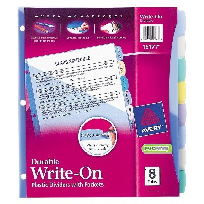 slide 1 of 1, Avery Multicolor Write-On Big Tab Dividers with Pocket, 8-Tab, Letter, 1 Set, 1 ct