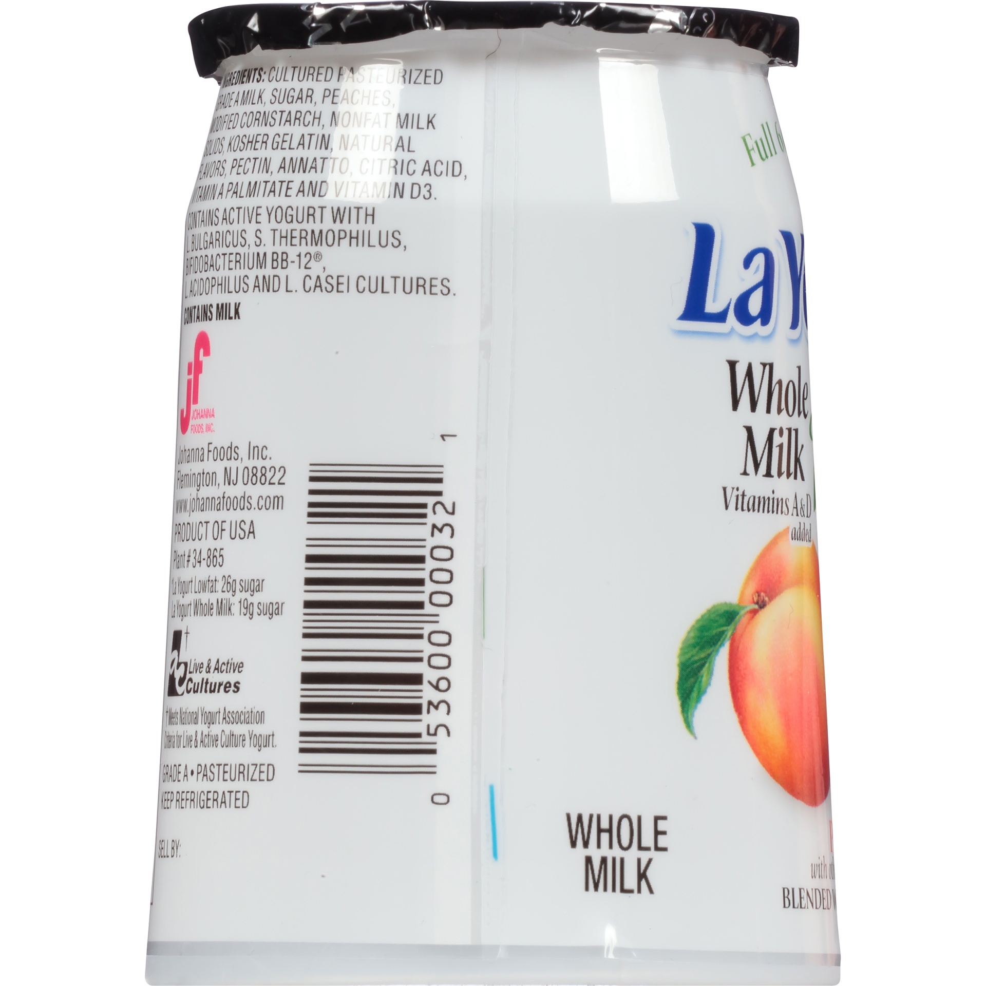 La Yogurt Probiotic Peach Blended Whole Milk Yogurt 6 oz