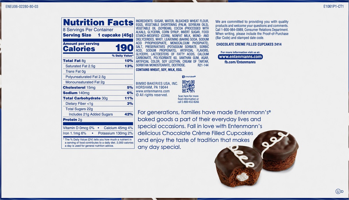 slide 8 of 11, Entenmann's Chocolate Creme Filled Cupcakes, 8 ct