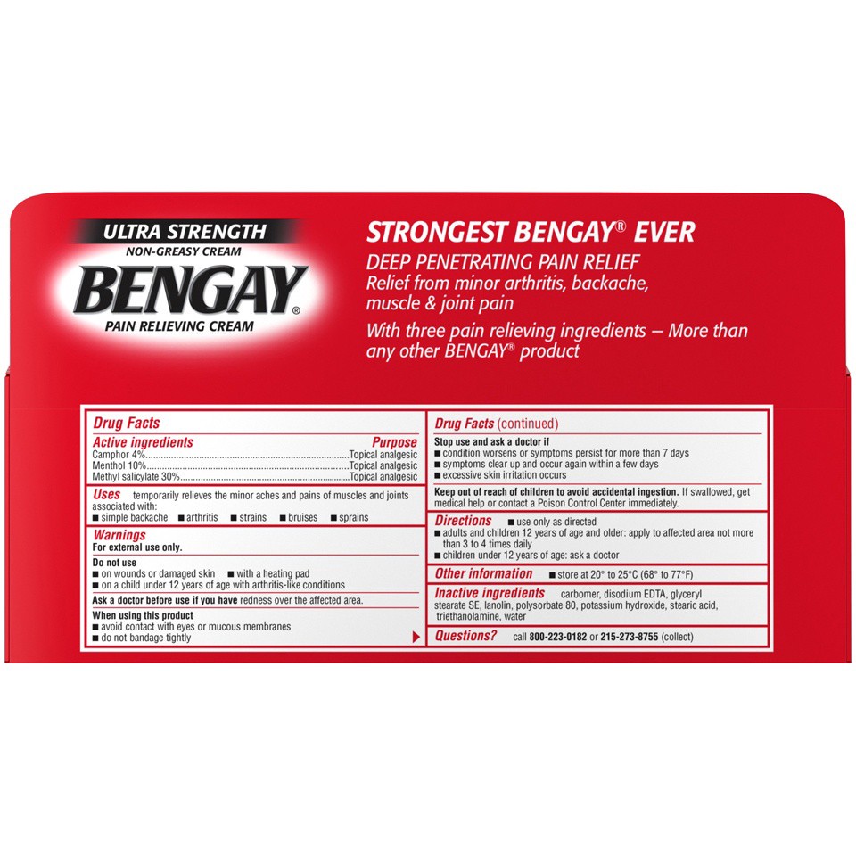 slide 6 of 6, BENGAY Ultra Strength Bengay Pain Relief Cream, Topical Analgesic for Minor Arthritis, Muscle, Joint, and Back Pain, 4 oz, 4 oz