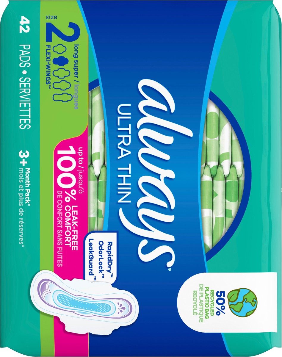 Always Ultra Thin Pads with Wings Long Super Absorbency Size 2
