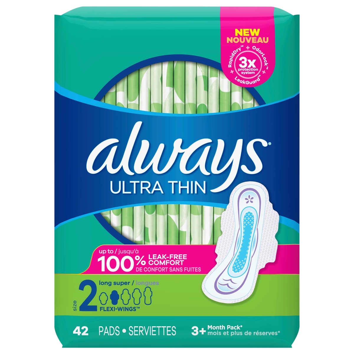 slide 1 of 1, Always Ultra Thin Long Super Pads, 42 ct