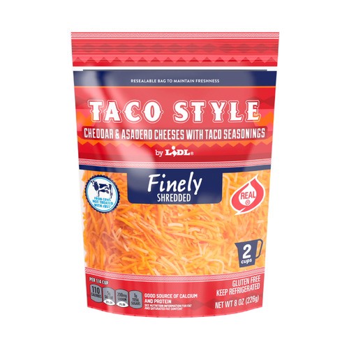 slide 1 of 1, finely shredded taco style cheese, 8 oz