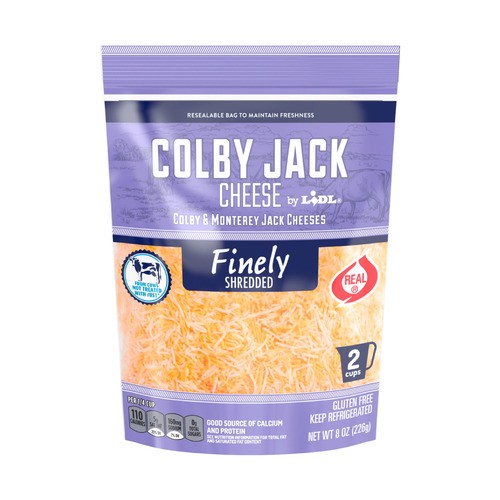 slide 1 of 1, finely shredded Colby Jack cheese, 8 oz