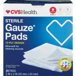 slide 1 of 1, CVS Health Sterile Gauze Pads, 2'' X 2'', 25 ct