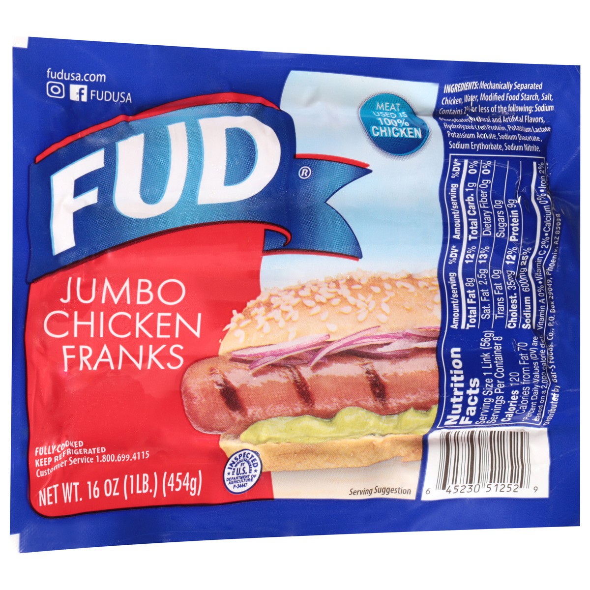 slide 9 of 15, FUD Jumbo Chicken Franks 16 oz, 16 oz