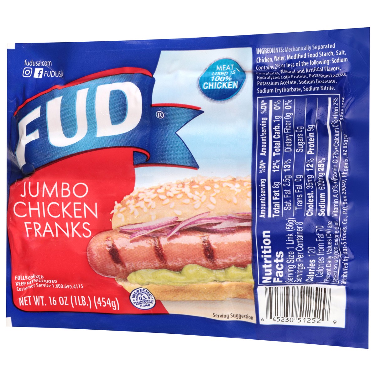 slide 2 of 15, FUD Jumbo Chicken Franks 16 oz, 16 oz