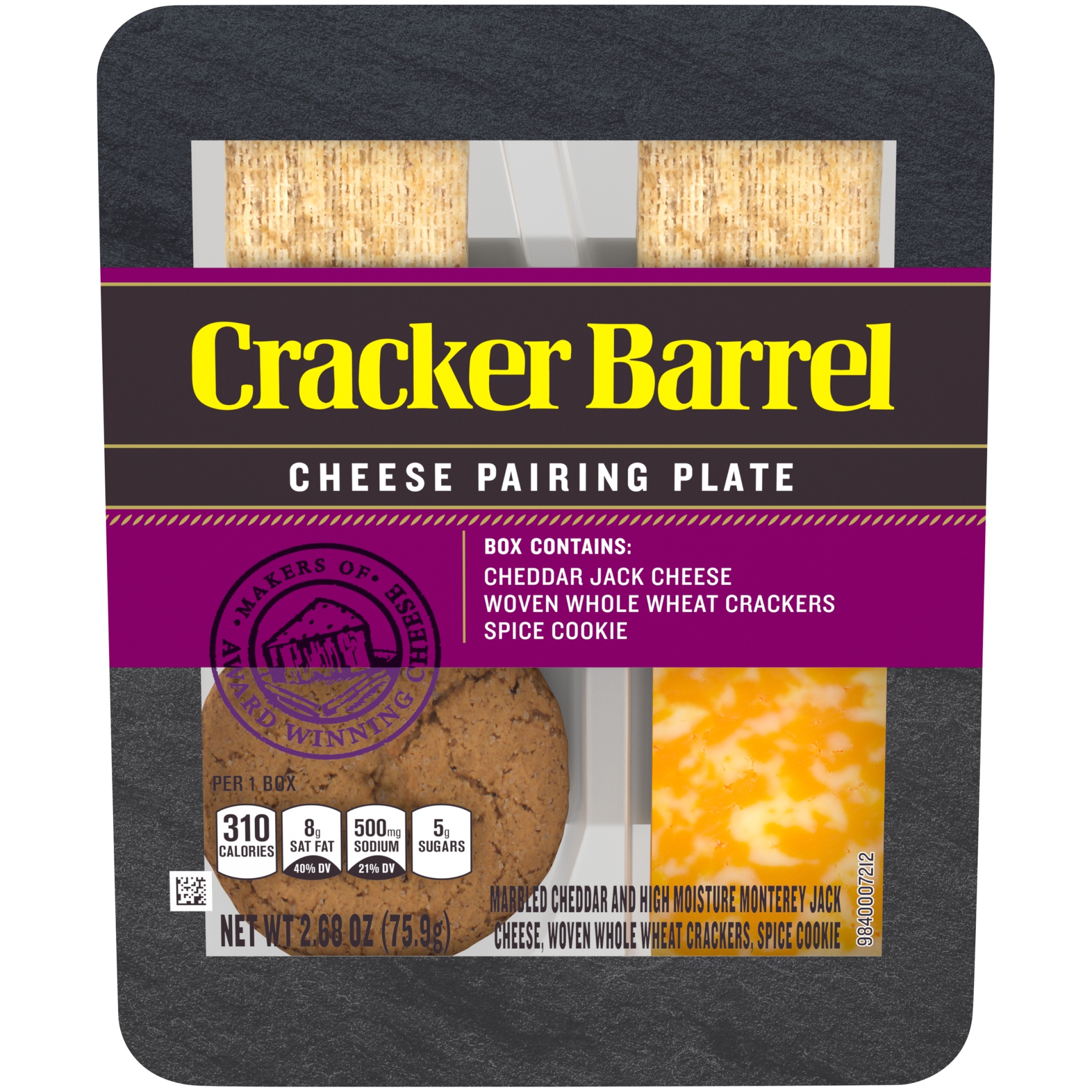 slide 1 of 6, Cracker Barrel Cheddar Jack Cheese, Woven Whole Wheat Crackers & Spice Cookie Pairing Plate Package, 2.68 oz