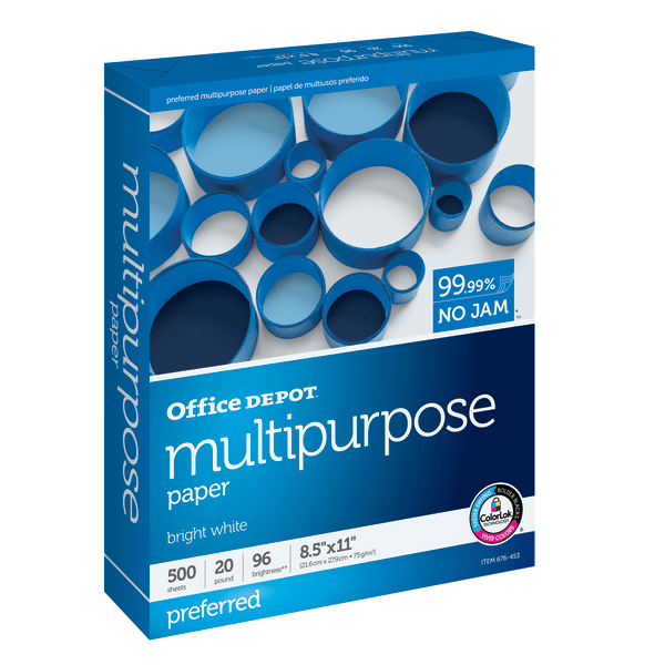 slide 1 of 1, Office Depot Multi-Use Paper, Letter Size, White, 500 ct; 8 1/2 in x 14 in; 20 lb