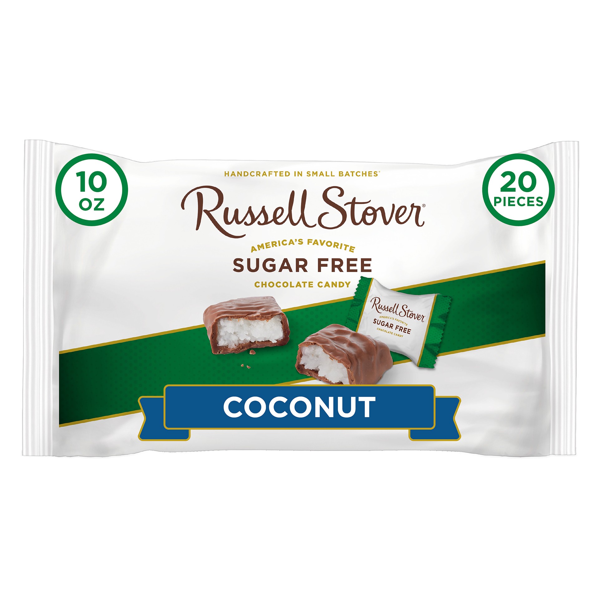 slide 1 of 7, RUSSELL STOVER Sugar Free Coconut Chocolate Candy, 10 oz. bag (˜ 20 pieces), 10 oz