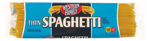 slide 1 of 1, Western Family Thin Spaghetti Noodles, 16.01 oz