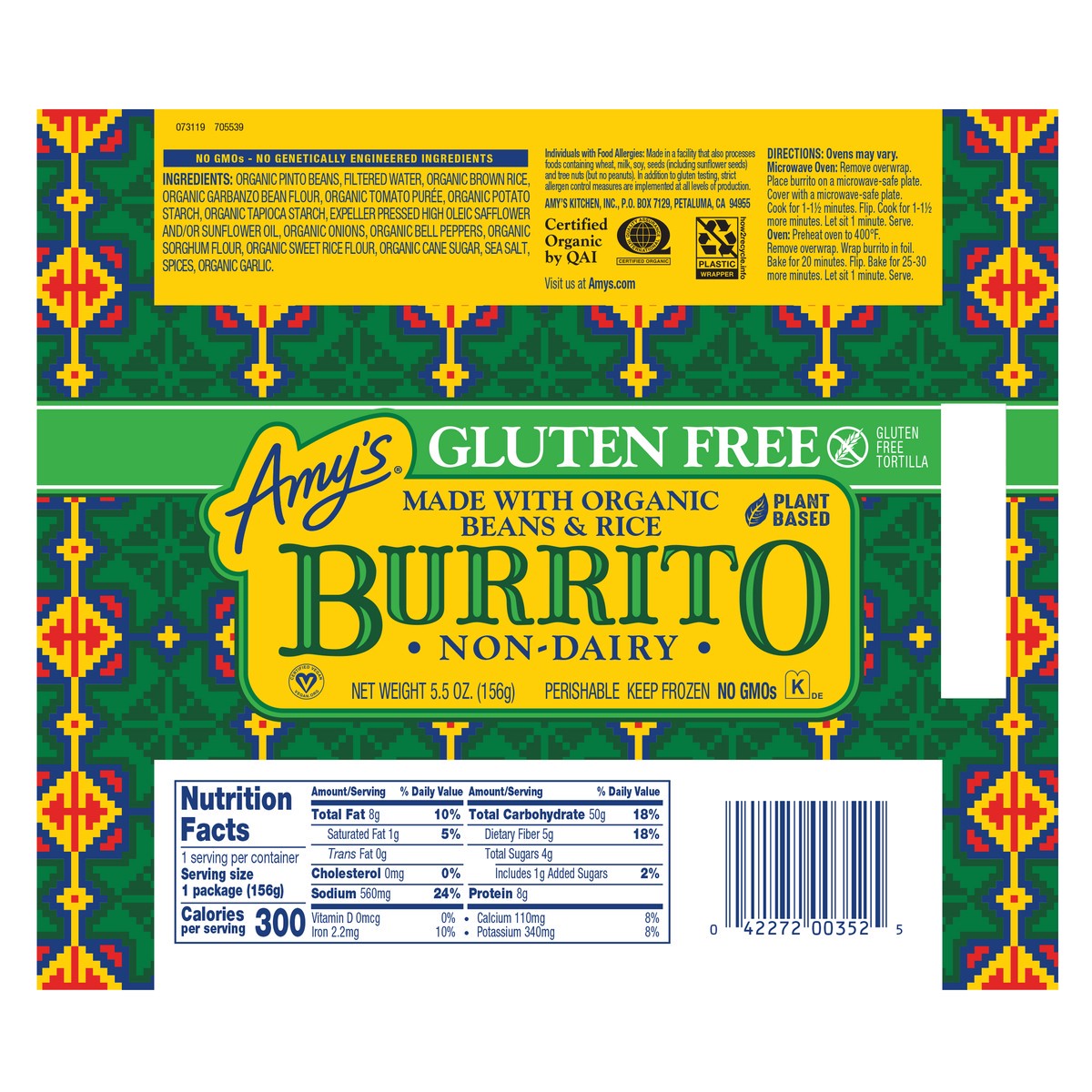 slide 8 of 8, Amy's Kitchen Gluten Free Bean & Rice Burrito, 5.5 oz