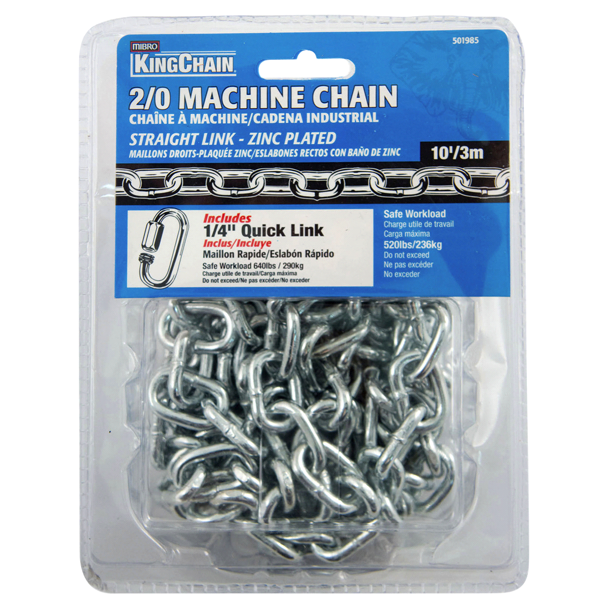 slide 1 of 1, KingChain 3/16 x 10' Straight Link Machine Chain, Zinc-Plated - Grab 'N Go Pack, 10 ft